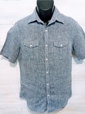 Murano Baird McNutt Men's Irish Blue Linen Fitted Shirt Size Small Like New